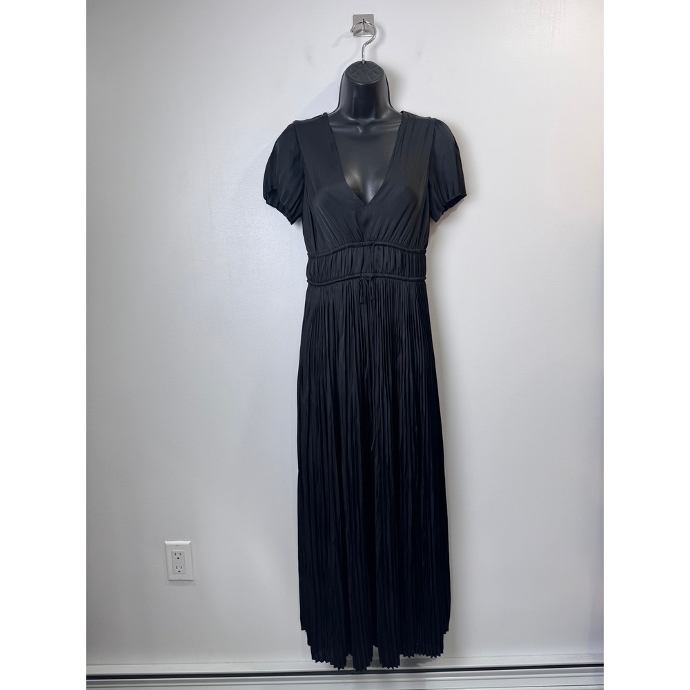 NWT J.Crew Women Pleated Tie Black Maxi Dress Black V-Neck CK802 Size 2